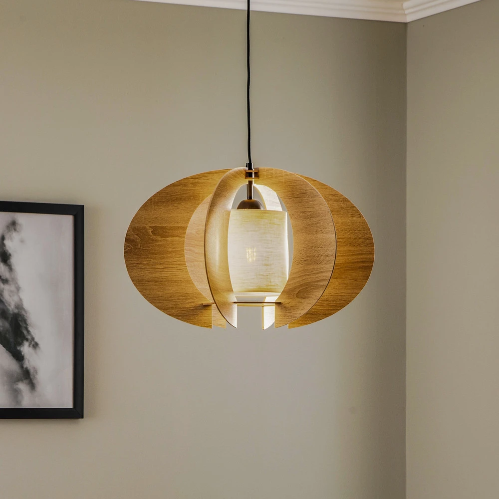 Suspension Tendance C M avec lamelles en bois Ø 50 cm - Montage Direct