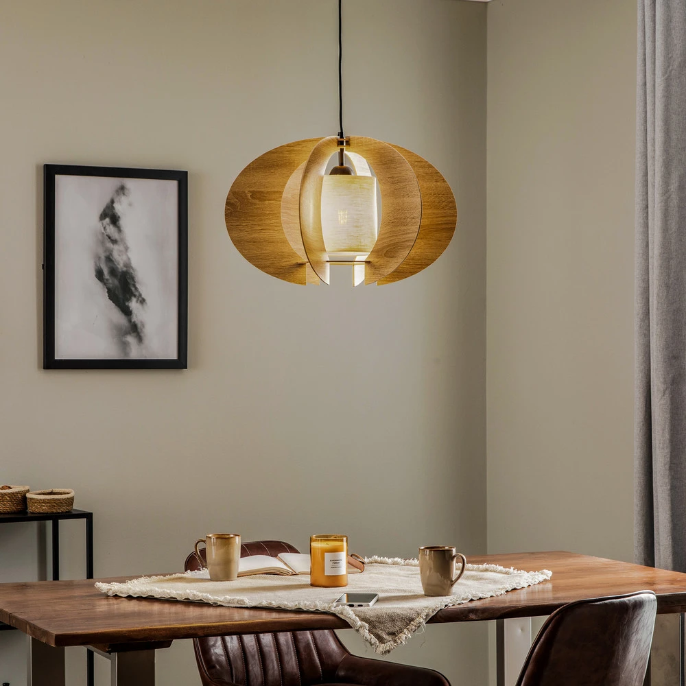 Suspension Tendance C M avec lamelles en bois Ø 50 cm - Montage Direct