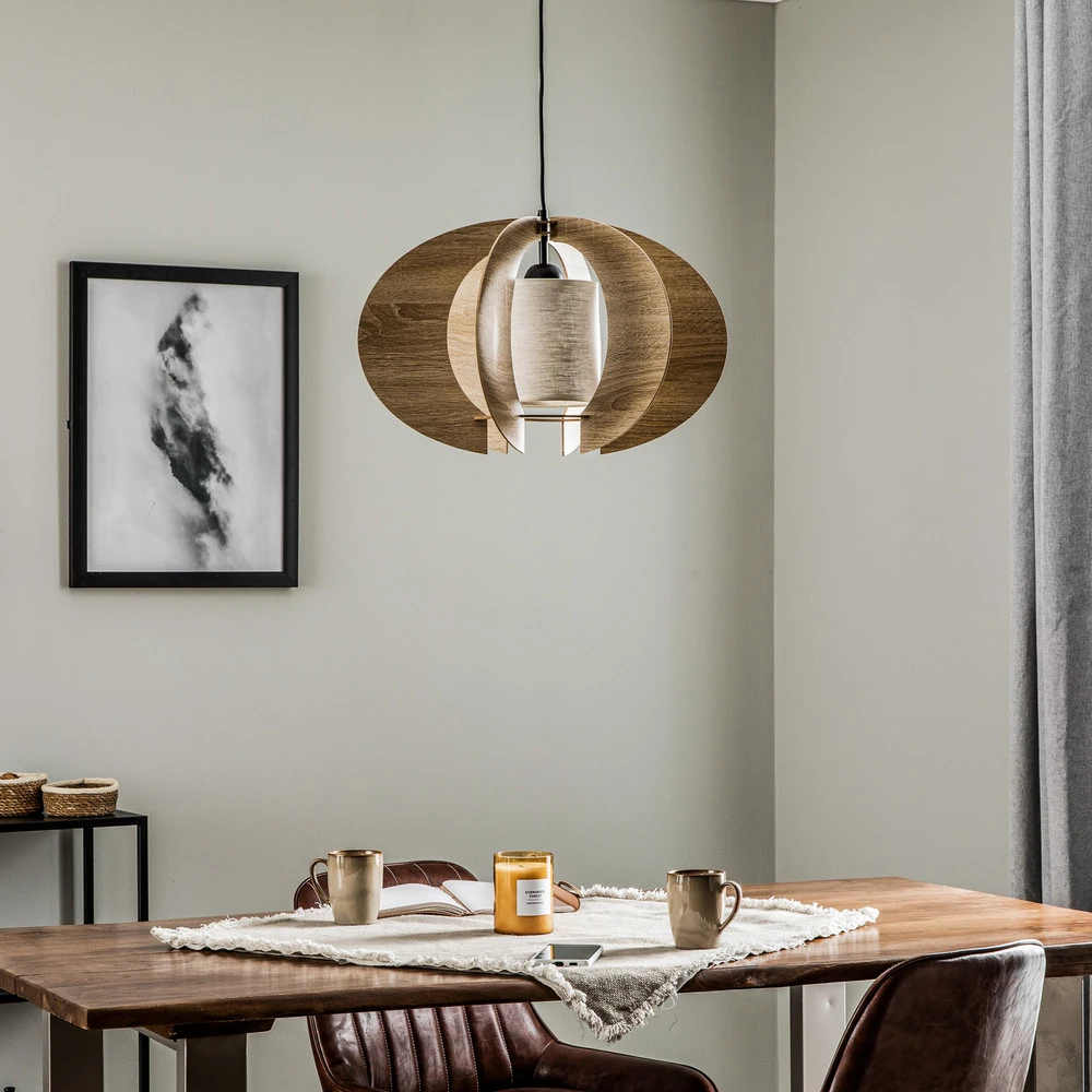 Suspension Tendance C M avec lamelles en bois Ø 50 cm - Montage Direct