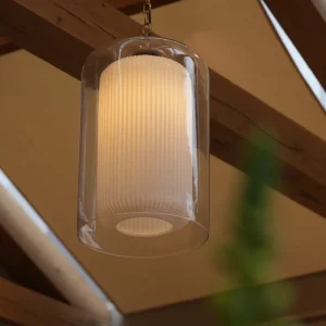 Windsor Suspension Moyen Format en Verre Opalin - Laiton Vieux