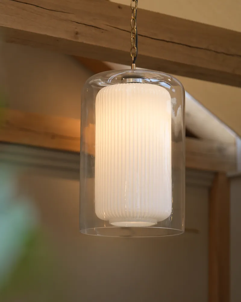 Windsor Suspension Moyen Format en Verre Opalin - Laiton Vieux