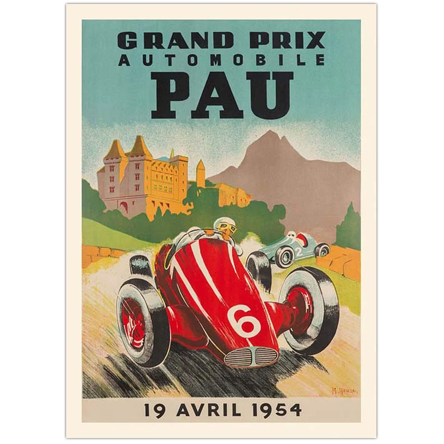 AFFICHE GROS PRIX DE PAU AUTOMOBILE 1954 N°307 ÉDITION FRICKER 50X70