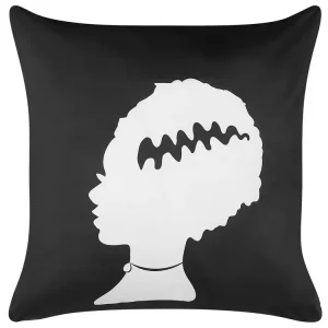 Velvet Cushion Bride Frankenstein Pattern 45 x 45 cm Black and Blanc pur MANDEVILLA