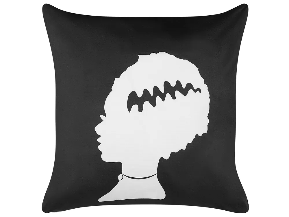 Velvet Cushion Bride Frankenstein Pattern 45 x 45 cm Black and Blanc pur MANDEVILLA