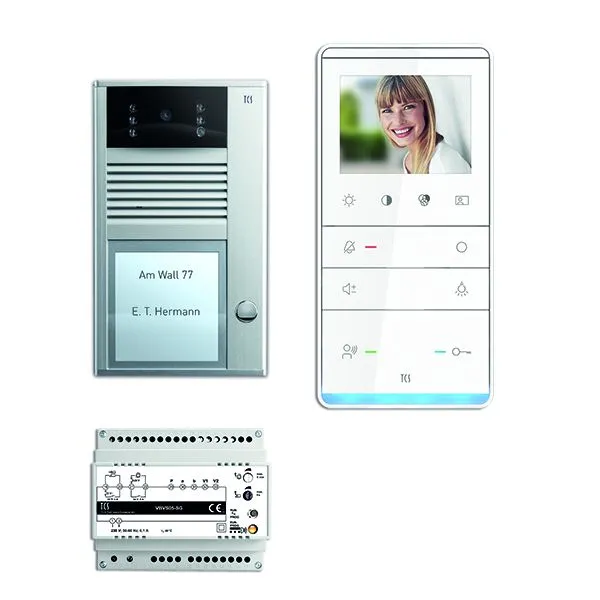 Commande de porte vidéo TCS : pack AP pour 1 logement avec platine de rue AVC 1 bouton sonnerie 1x haut-parleur mains libr...