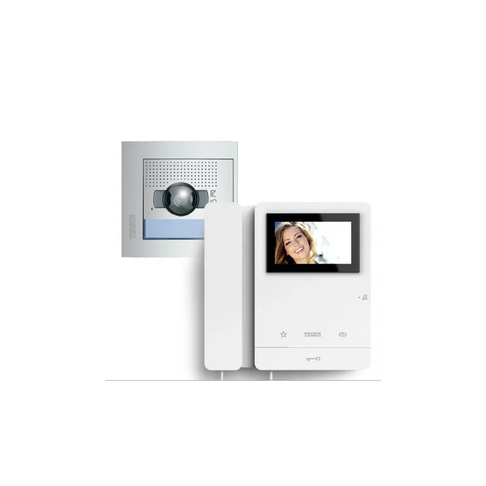 Ensemble interphone vidéo filaire pour un logement avec panneau SFERA RÉCENT et moniteur Serie 8 TEGUI 378111 avec support...