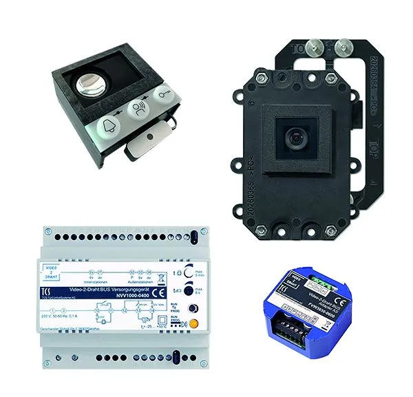 TCS vidéo : kit V2D avec platine de rue intégrée ASI12000 + caméra intégrée FVK2200 + adaptateur V2D FVW3030 + bloc d&...