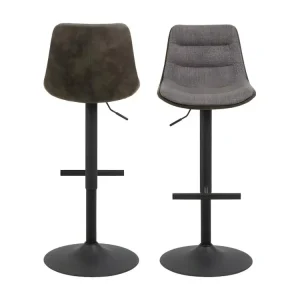 Antriade - Lot de 2 tabourets de bar réglables en tissu et métal H65-86cm - Couleur - Gris en acier renforcé