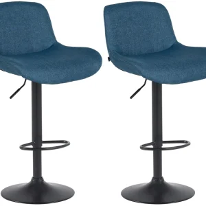 Bac de récupération Lot de 2 tabourets de bar réglable en hauteur et rotatif repose-pieds en tissu bleu cadre en métal noi...