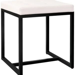 Banc d’entrée tabouret contemporain largeur 40cm à structure en métal noir assise capitonnée en similicuir crème 10_000594...