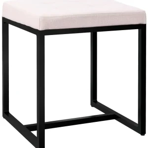 Banc d’entrée tabouret contemporain largeur 40cm à structure en métal noir assise capitonnée en tissu crème 10_0005924 | A...
