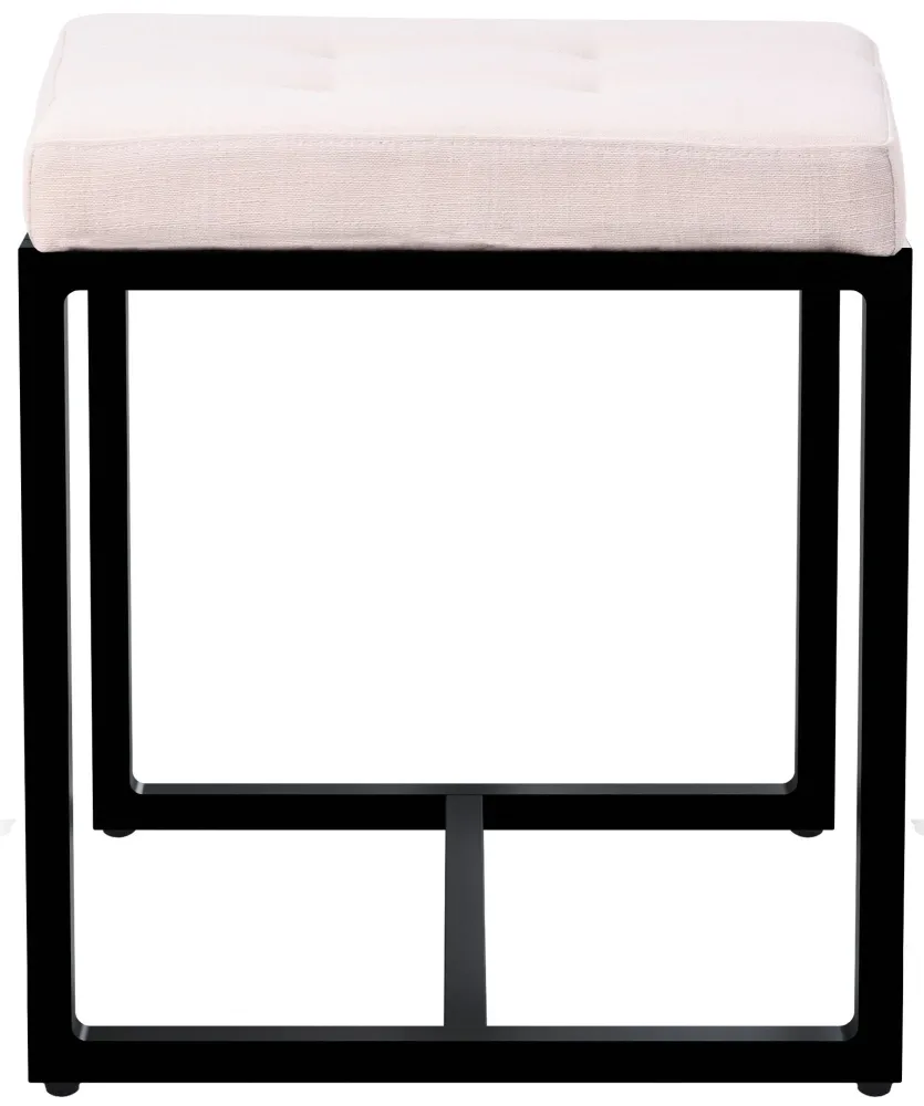 Banc d’entrée tabouret contemporain largeur 40cm à structure en métal noir assise capitonnée en tissu crème 10_0005924 | A...