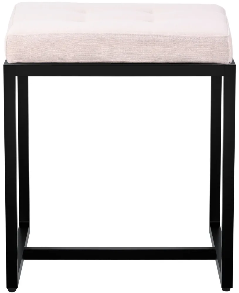 Banc d’entrée tabouret contemporain largeur 40cm à structure en métal noir assise capitonnée en tissu crème 10_0005924 | A...