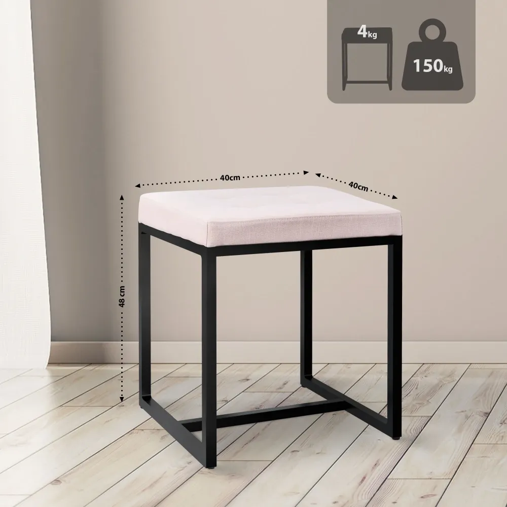 Banc d’entrée tabouret contemporain largeur 40cm à structure en métal noir assise capitonnée en tissu crème 10_0005924 | A...