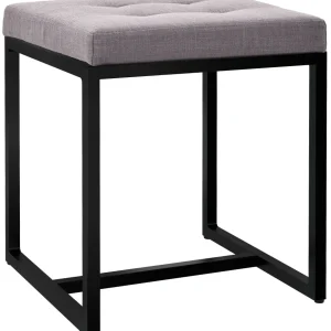Banc d’entrée tabouret contemporain largeur 40cm à structure en métal noir assise capitonnée en tissu gris 10_0005780 avec...