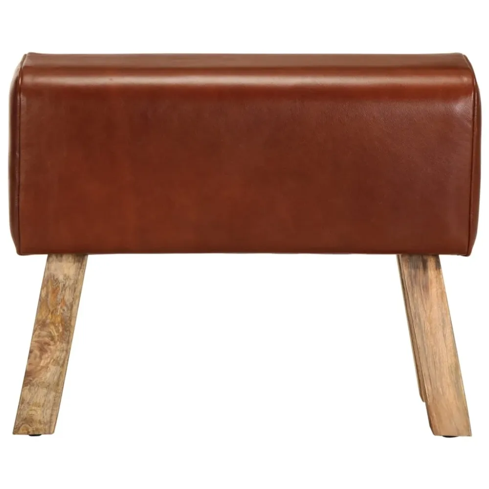 Banc tabouret design saut de cheval 58 cm en cuir véritable et manguier brun DEC025013 avec poignée ergonomique