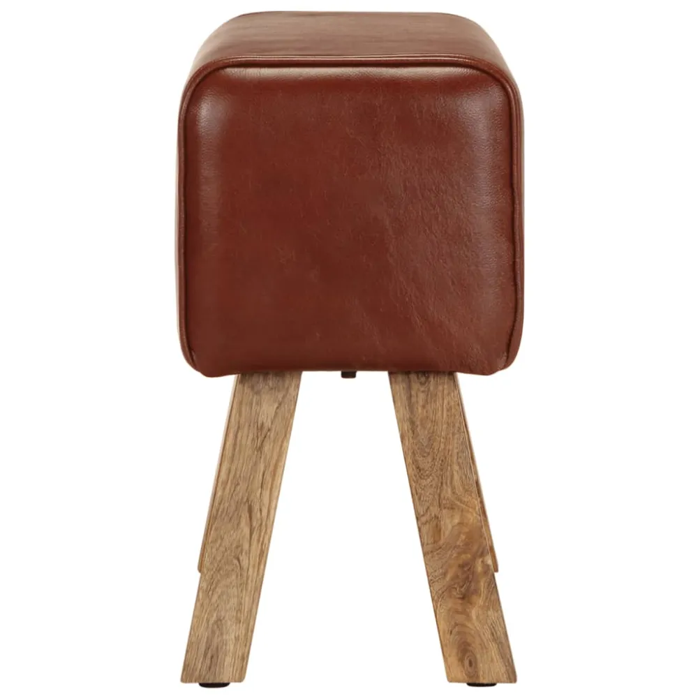 Banc tabouret design saut de cheval 58 cm en cuir véritable et manguier brun DEC025013 avec poignée ergonomique