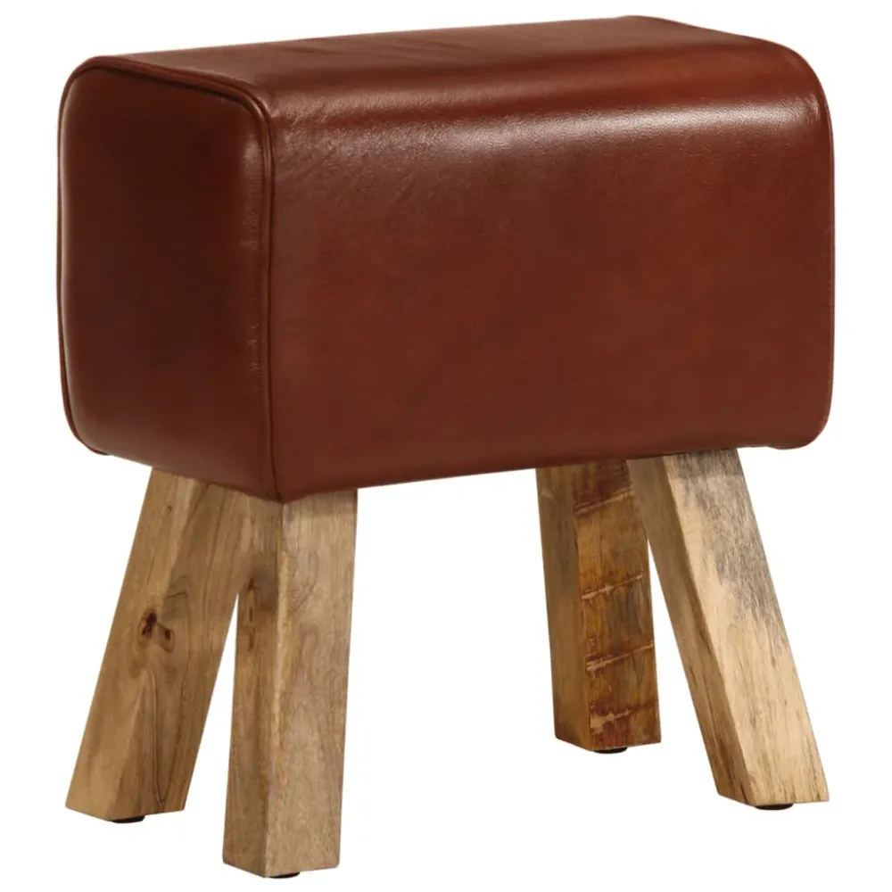 Certifié CE Banc saut de cheval tabouret 38 cm en cuir véritable marron et manguier brun DEC025011