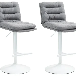 Certifié CE Lot de 2 tabourets de bar avec repose-pieds et dossier assise rembourré en tissu gris et métal blanc 10_0006757