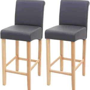 Certifié CE Lot de 2 tabourets de bar en synthétique gris mat pieds clairs avec repose pieds TDB04071