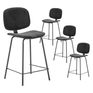 Chandelles de sécurité GARY - Lot de 4 Tabourets en Velours Côtelé Noir Piétement Métal