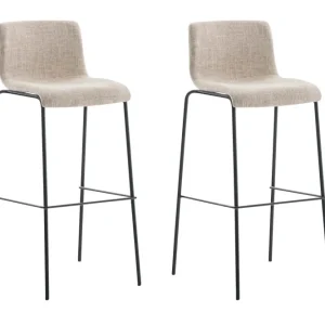 Chandelles de sécurité Lot de 2 tabourets de bar avec repose-pieds dossier incurvé en tissu crème et 4 pieds en métal noir...