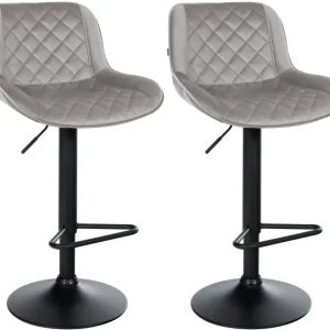 Cric hydraulique Lot de 2 tabourets de bar repose-pieds hauteur réglable en velours gris coutures losange cadre métal noir...
