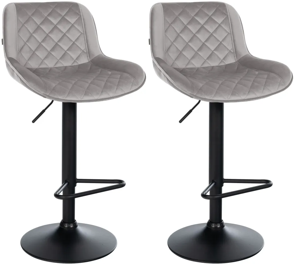 Cric hydraulique Lot de 2 tabourets de bar repose-pieds hauteur réglable en velours gris coutures losange cadre métal noir...
