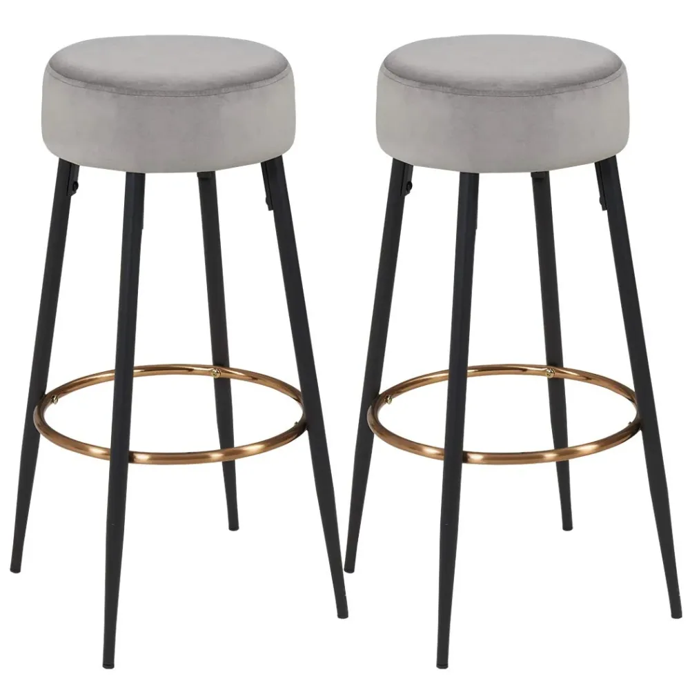 Cric hydraulique Lot de 2 tabourets de bar en tissu velours gris pieds en métal avec repose-pieds TDB09184
