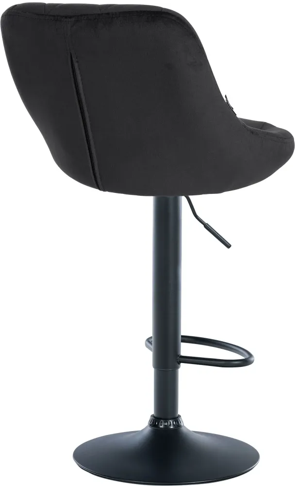 Cric hydraulique Tabouret de bar en velours gris sombre coutures décoratives pivotant support métal noir TDB10664