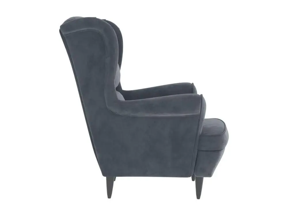 Fauteuil à oreilles avec tabouret gris noir velours