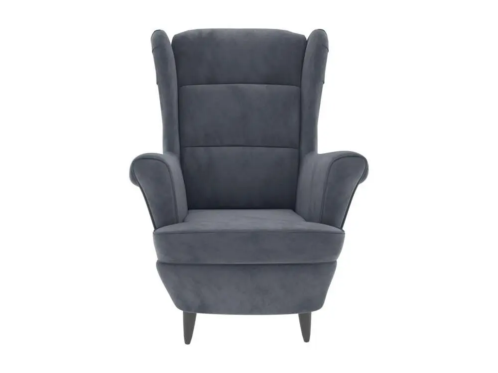 Fauteuil à oreilles avec tabouret gris noir velours