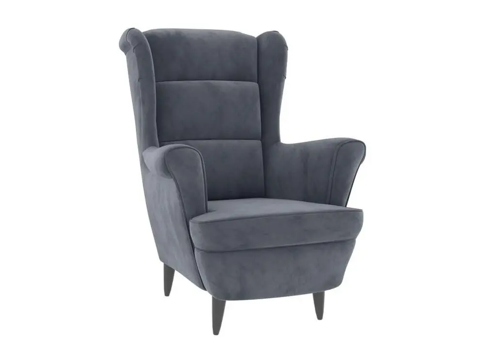 Fauteuil à oreilles avec tabouret gris noir velours