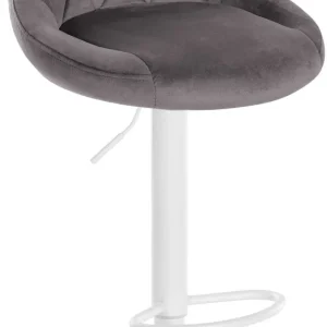 Garantie Constructeur Tabouret de bar en velours gris coutures décoratives pivotant support métal blanc TDB10659