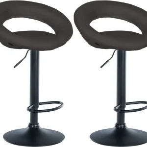 Lot de 2 tabourets de bar assise ronde et style contemporain en tissu gris ténébreux et métal noir 10_0006265