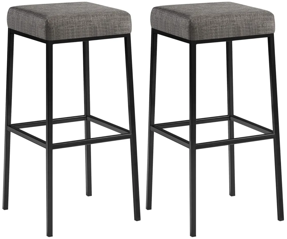 Lot de 2 tabourets de bar avec repose-pieds assises carrées hauteur 83 cm en tissu gris et métal noir 10_0006392 avec roul...