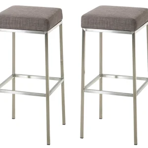 Lot de 2 tabourets de bar avec repose-pieds assises carrées hauteur 83 cm en tissu gris et acier inoxydable 10_0006130 pou...