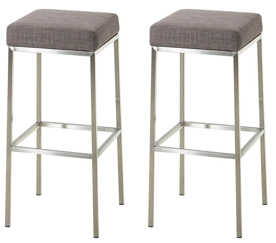 Lot de 2 tabourets de bar avec repose-pieds assises carrées hauteur 83 cm en tissu gris et acier inoxydable 10_0006130 pou...