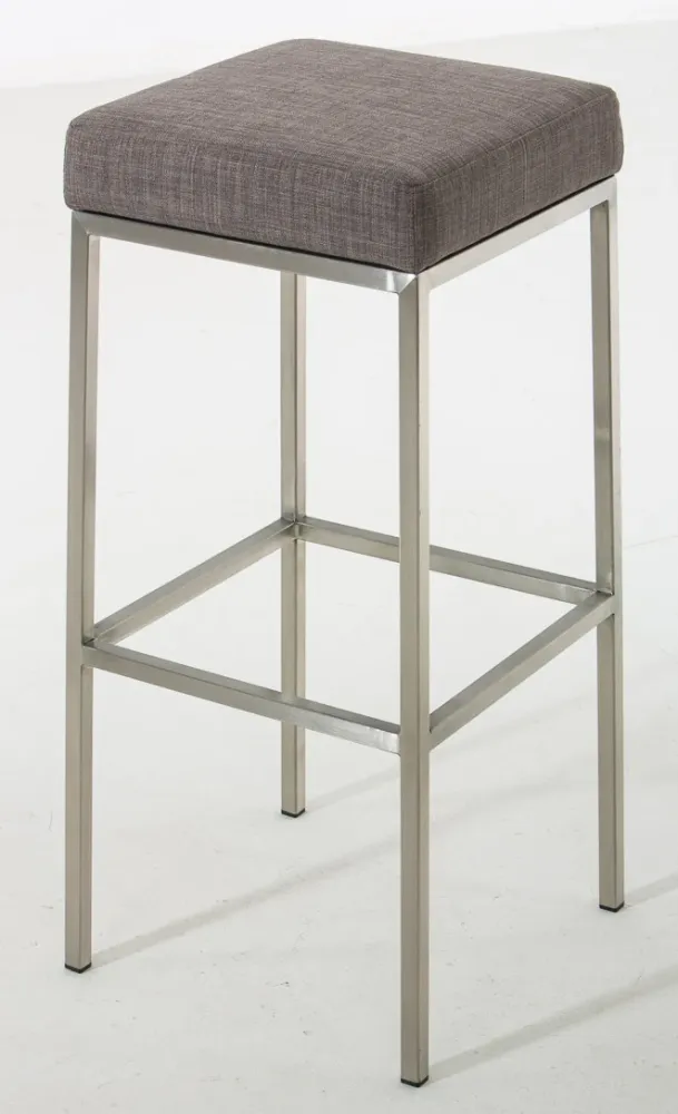 Lot de 2 tabourets de bar avec repose-pieds assises carrées hauteur 83 cm en tissu gris et acier inoxydable 10_0006130 pou...