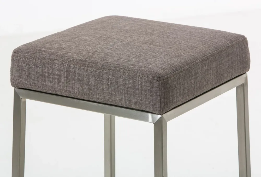 Lot de 2 tabourets de bar avec repose-pieds assises carrées hauteur 83 cm en tissu gris et acier inoxydable 10_0006130 pou...