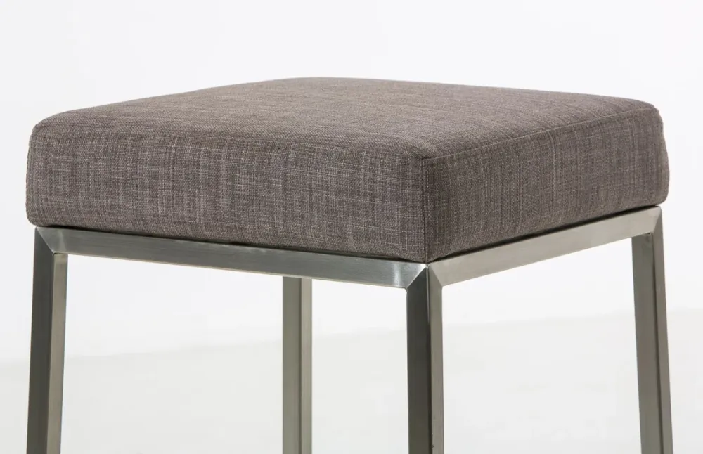 Lot de 2 tabourets de bar avec repose-pieds assises carrées hauteur 83 cm en tissu gris et acier inoxydable 10_0006130 pou...