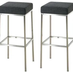 Lot de 2 tabourets de bar avec repose-pieds design simple assise en tissu gris sombre support en acier inoxydable 10_00043...
