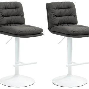 Lot de 2 tabourets de bar avec repose-pieds et dossier assise rembourré en tissu gris sombre et métal blanc 10_0006756 | A...