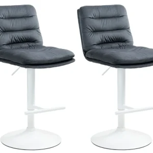 Lot de 2 tabourets de bar avec repose-pieds et dossier assise rembourré en velours gris sombre et métal blanc 10_0006751 e...