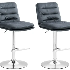 Lot de 2 tabourets de bar avec repose-pieds et dossier assise rembourré en velours gris noir et métal chromé 10_0006471