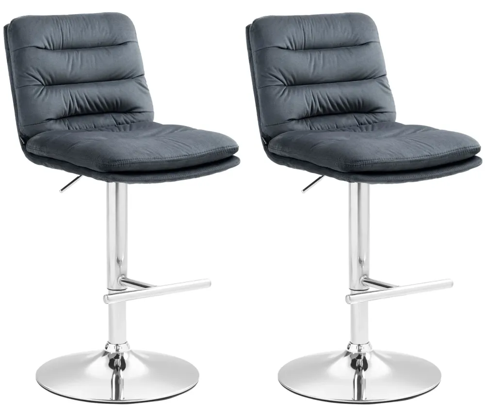 Lot de 2 tabourets de bar avec repose-pieds et dossier assise rembourré en velours gris noir et métal chromé 10_0006471