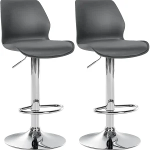 Lot de 2 tabourets de bar avec repose-pieds hauteur réglable pivotant en VINYLE et plastique gris et métal 10_0006105 | An...