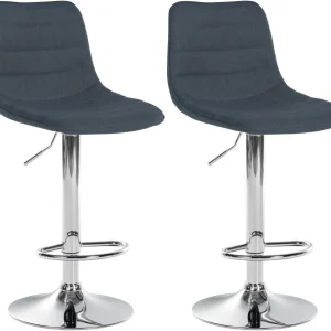 Lot de 2 tabourets de bar avec repose-pieds incurvé surpiqûres décoratives en tissu gris profond structure métallique chro...