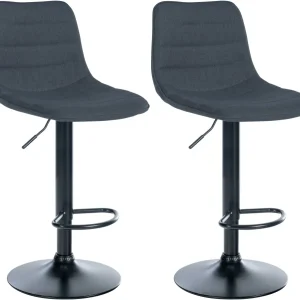 Lot de 2 tabourets de bar avec repose-pieds incurvé surpiqûres décoratives en tissu gris profond structure métallique noir...