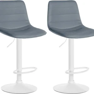 Lot de 2 tabourets de bar avec repose-pieds incurvé surpiqûres décoratives en VINYLE gris structure métallique blanc 10_00...